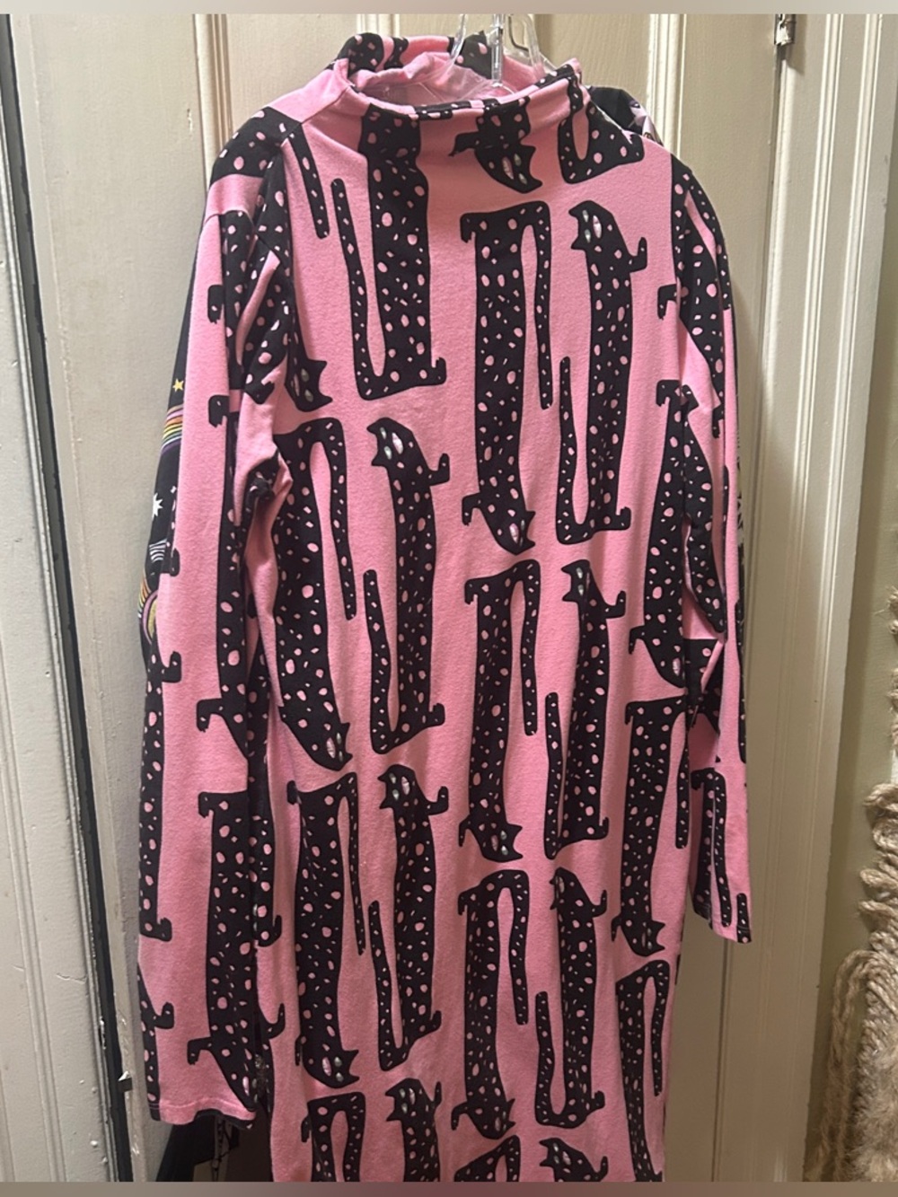 Nooworks Pink and Black Cat Print Demi Dress in XL